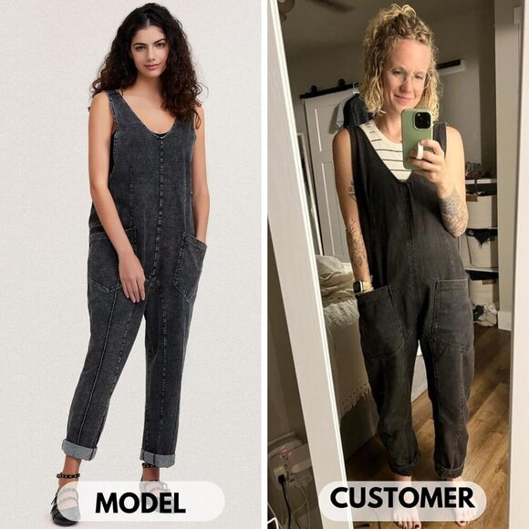 Womens High Roller Denim Bib Jumpsuits Casual Loose Sleeveless Baggy Overalls Je - Picture 3 of 5